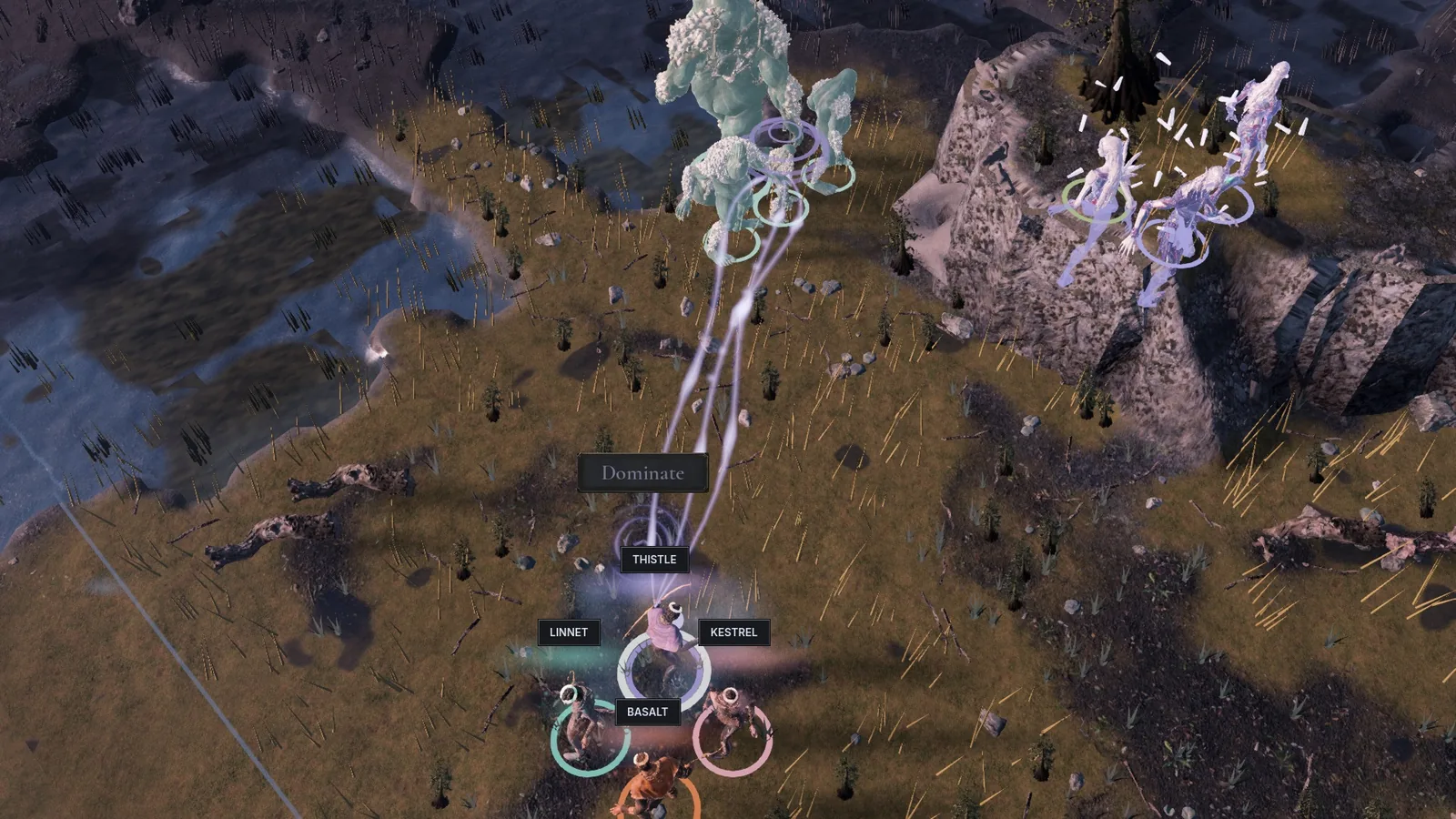 Dominate: violet threads from the Voice turn a Brine Choir fighter against its own