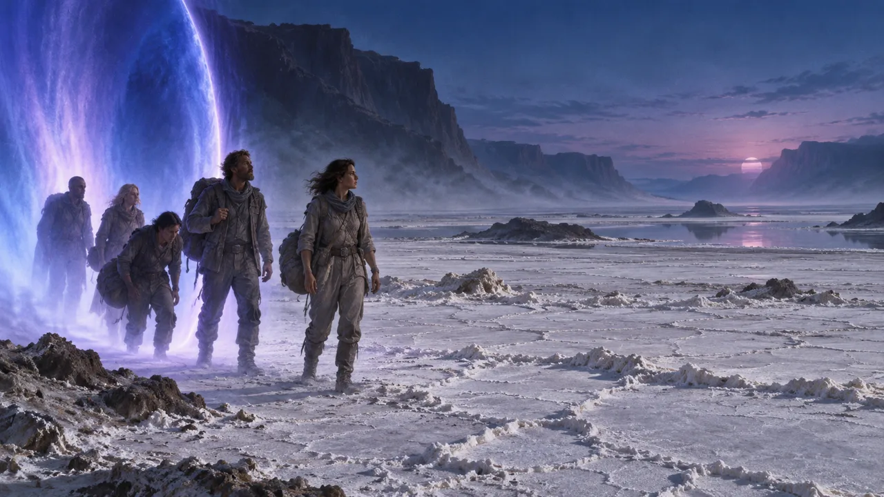 Exiles arriving through the Rift onto the salt flats