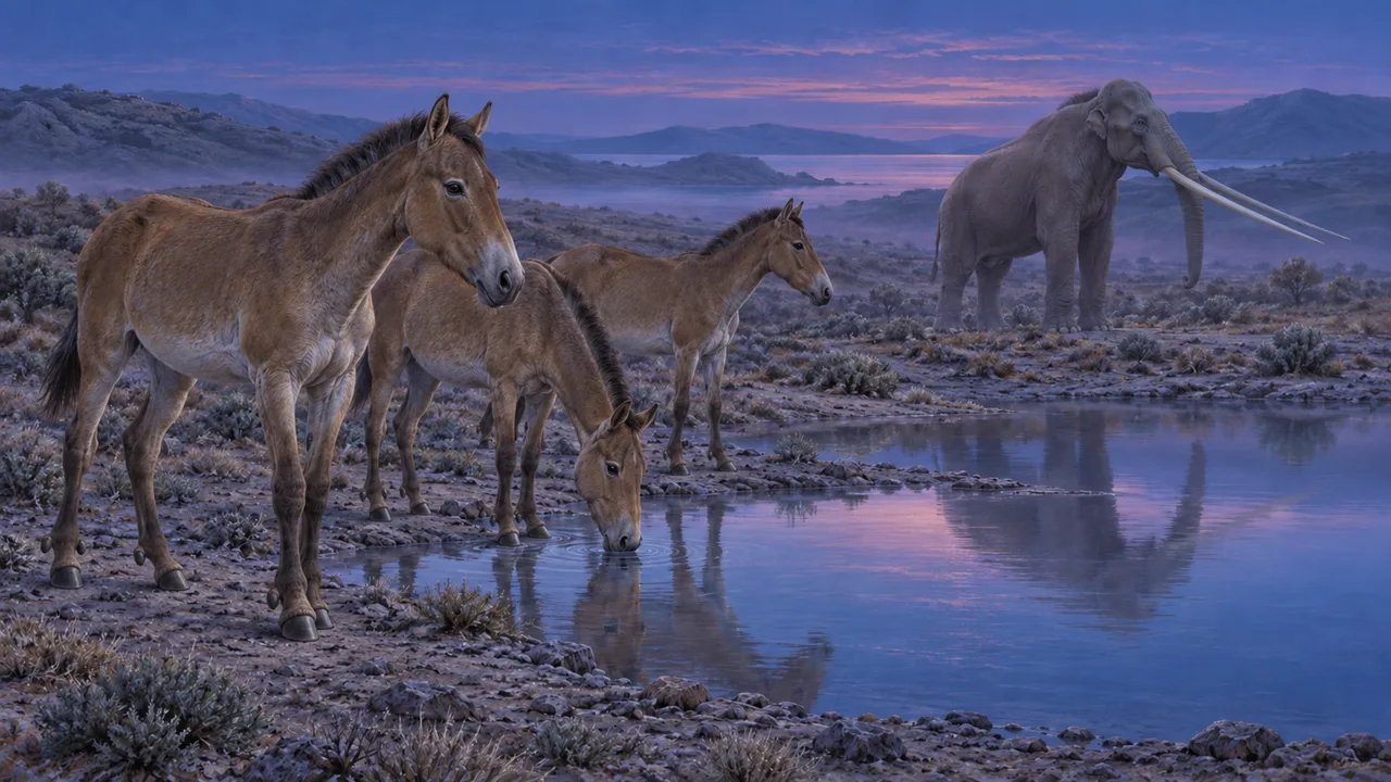 Three-toed horses and Anancus at a waterhole